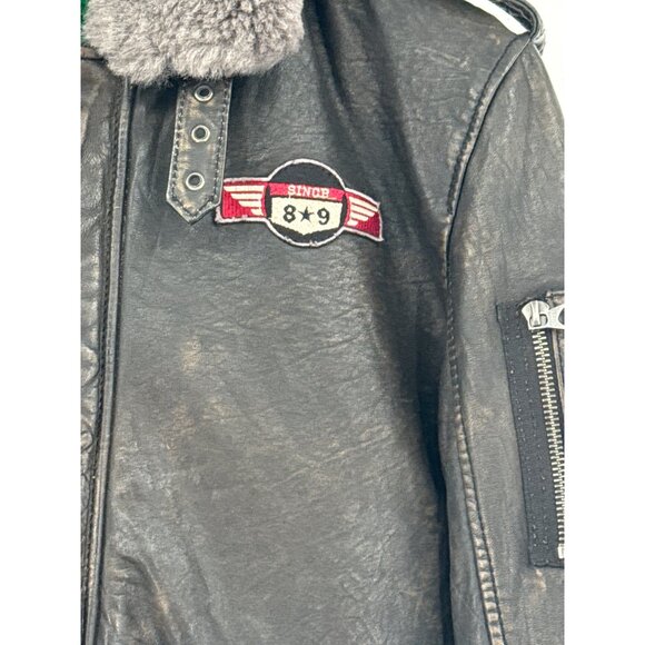 Gipsy Mens Leather Aviator Jacket Sherpa Collar Patches mens large - Picture 3 of 11